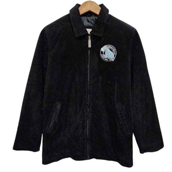 Vtg Disney Store Eeyore Jacket Womens Size M Black Suede Leather Zipper Coat 90s - Picture 1 of 14